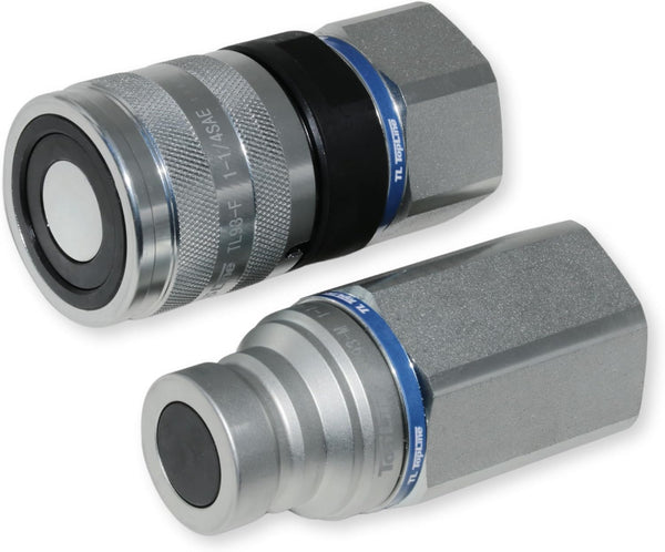 1" Body with 1-1/4″ SAE Thread | High Flow | Flat Face Hydraulic Quick Connect Coupler | Heavy Machinery Attachment | ISO 16028 Heavy-Duty Coupling Sets with Dust Caps | Model TL93