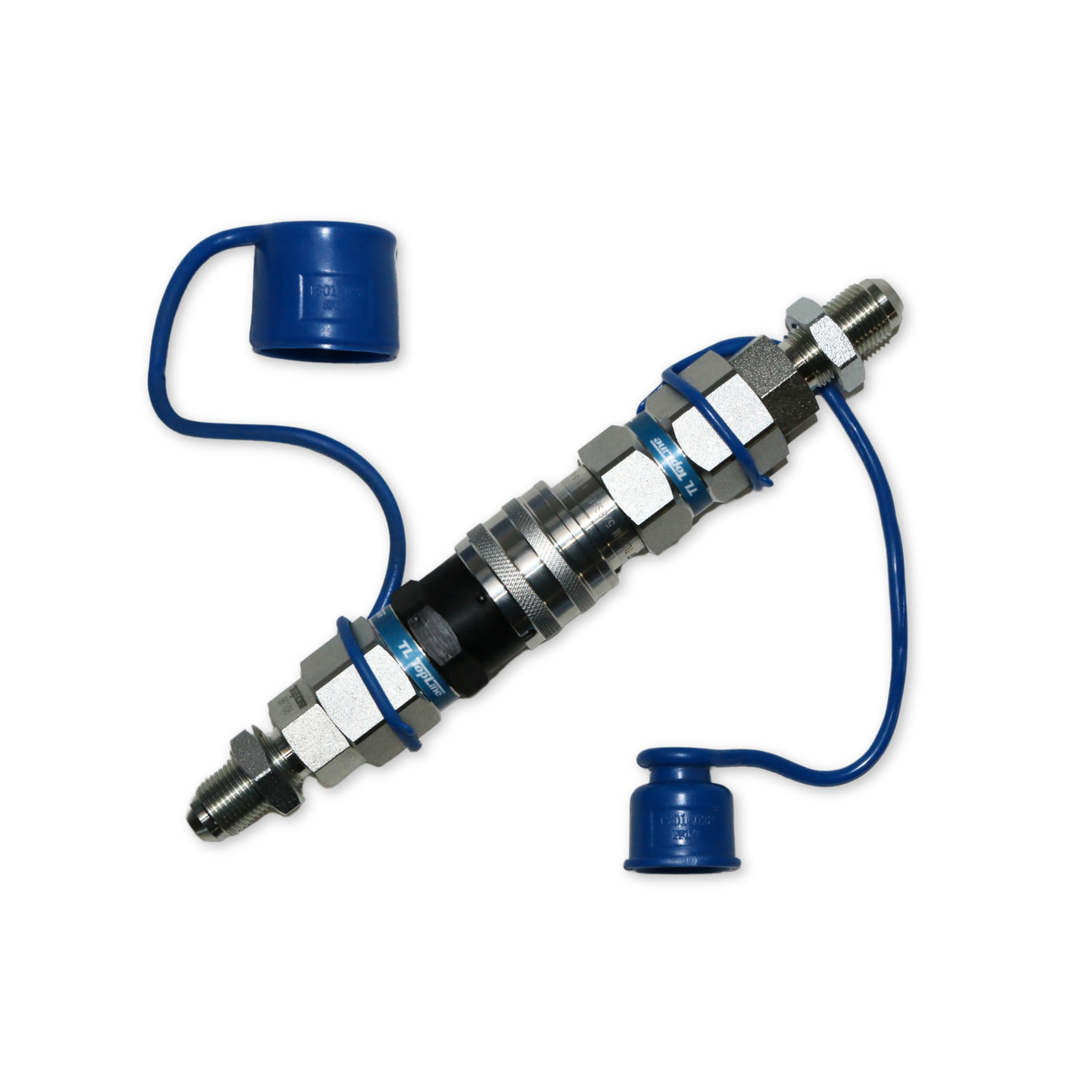 Hydraulic Quick Connect Coupler, 1/2" Body with 1/2" (#8) JIC Thread, Flat Face Bulkhead, ISO 16028, Heavy-Duty Coupling Set with Dust Caps for Skid Steer Bobcat Attachment | Model TL20