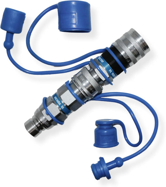 1/2" Flat Face to Ag Style Hydraulic Quick Coupler Adapter Set | Convert Tractor Hydraulics to Bobcat Coupling | Heavy-Duty | 5076 PSI | Zinc Plated | ISO 16028 to ISO 5675 | W/Dust Caps | Model TL36