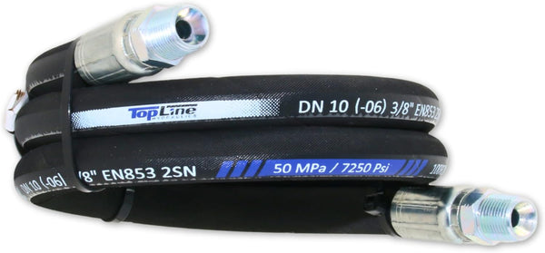 3/8" Hydraulic Hose Assembly with Male NPT X Male NPT 7,250 psi (48-72 inches) SAE 100 R2AT 2-Wire Braided, Oil-Resistant Rubber Tube, High-Tensile Steel Reinforced | Model HFR206-061M-061M