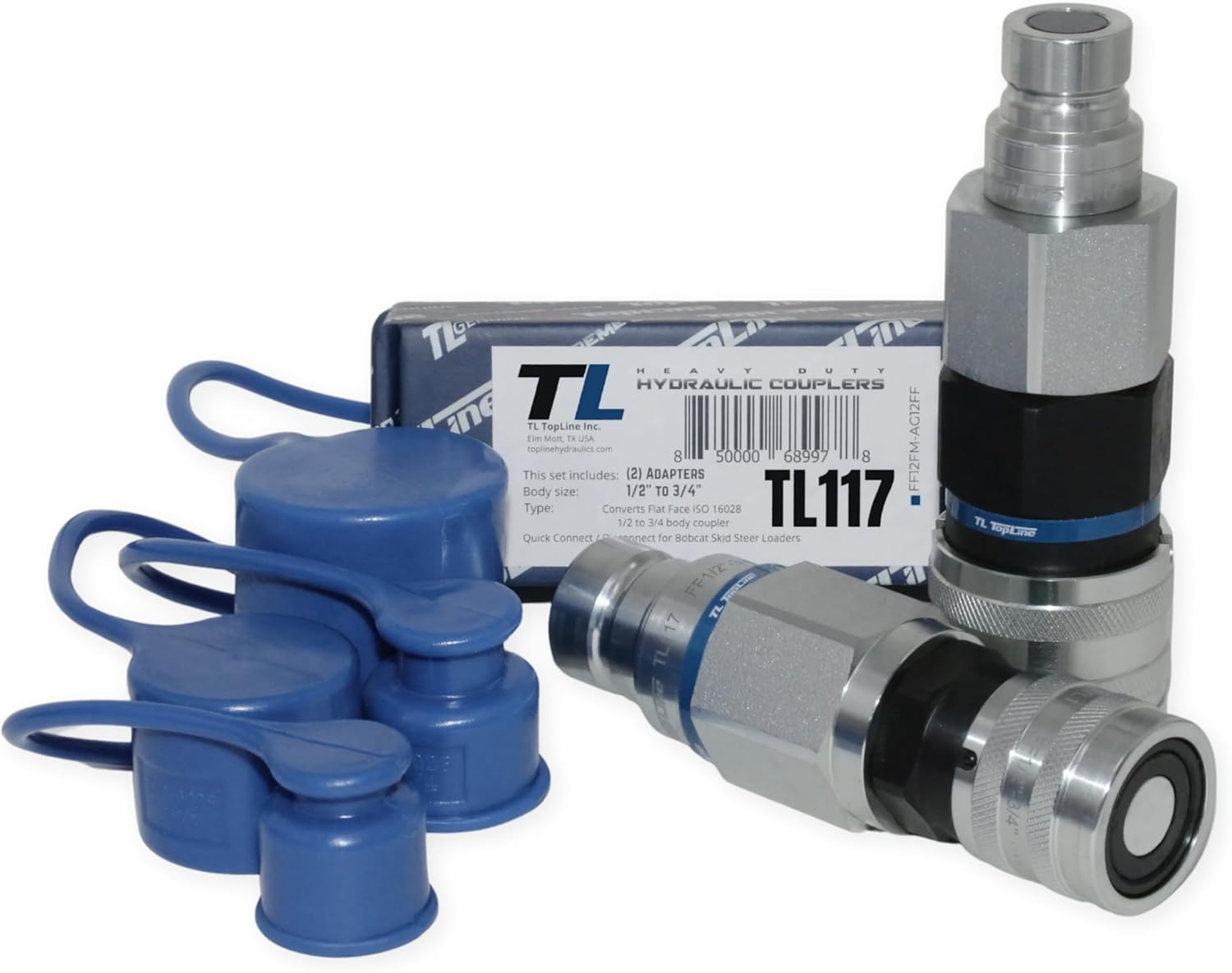 Adapter Set Flat Face Coupler | Converts 1/2 body to 3/4 body | Hydraulic Quick Connect Coupler | ISO 16028 | Heavy-Duty Coupling Set for Bobcat Bulkhead for Skid Steer Loaders | Model TL117