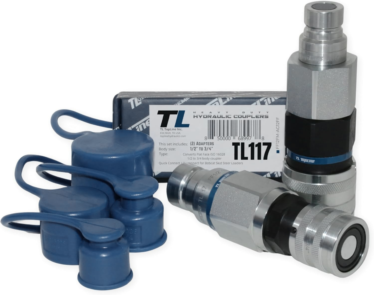 Adapter Set Flat Face Coupler | Converts 1/2 body to 3/4 body | Hydraulic Quick Connect Coupler | ISO 16028 | Heavy-Duty Coupling Set for Bobcat Bulkhead for Skid Steer Loaders | Model TL117