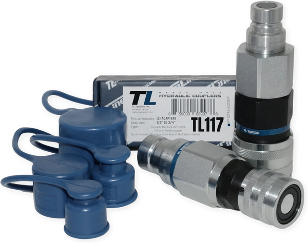 Adapter Set Flat Face Coupler | Converts 1/2 body to 3/4 body | Hydraulic Quick Connect Coupler | ISO 16028 | Heavy-Duty Coupling Set for Bobcat Bulkhead for Skid Steer Loaders | Model TL117