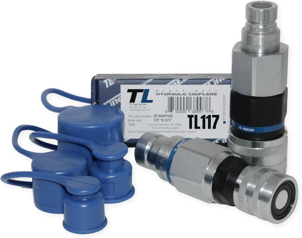 Adapter Set Flat Face Coupler | Converts 1/2 body to 3/4 body | Hydraulic Quick Connect Coupler | ISO 16028 | Heavy-Duty Coupling Set for Bobcat Bulkhead for Skid Steer Loaders | Model TL117