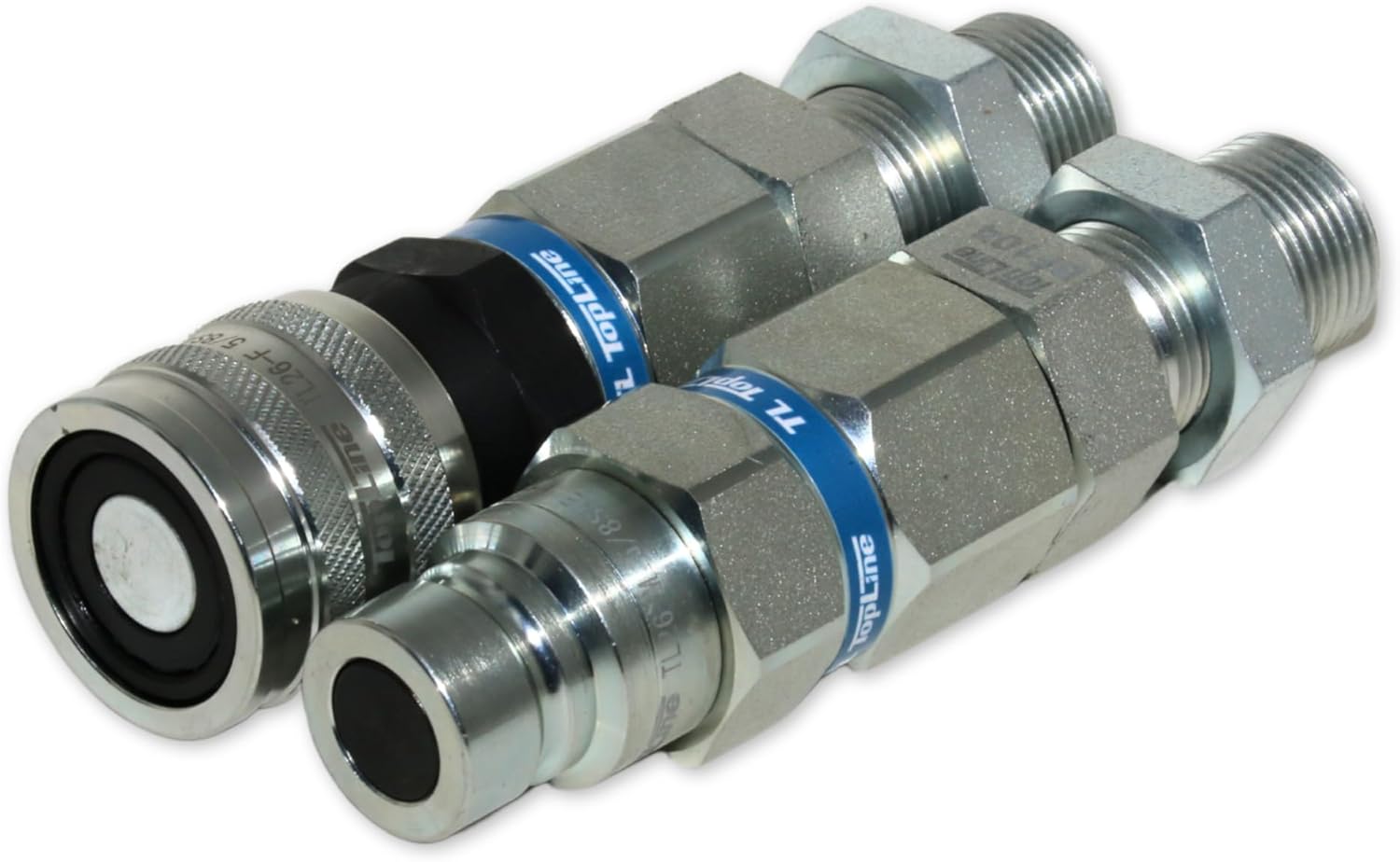 Hydraulic Quick Connect Coupler, 1/2" Body with 5/8" ORFS Thread, Flat Face Bulkhead, ISO 16028, Heavy-Duty Coupling Set with Dust Caps for Bobcat Skid Steer Loaders | Model TL26