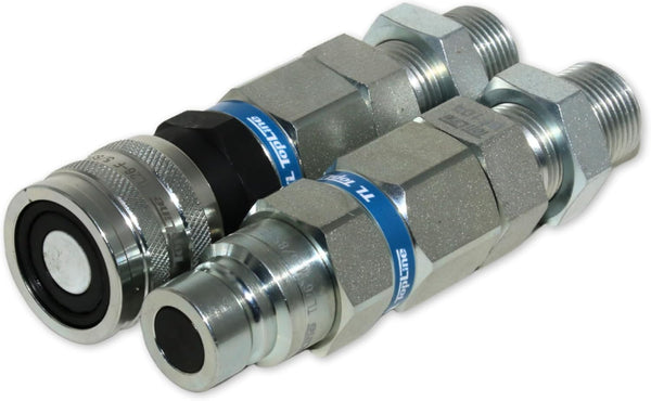 Hydraulic Quick Connect Coupler, 1/2" Body with 5/8" ORFS Thread, Flat Face Bulkhead, ISO 16028, Heavy-Duty Coupling Set with Dust Caps for Bobcat Skid Steer Loaders | Model TL26