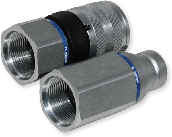 1" Body with 1-1/4″ SAE Thread | High Flow | Flat Face Hydraulic Quick Connect Coupler | Heavy Machinery Attachment | ISO 16028 Heavy-Duty Coupling Sets with Dust Caps | Model TL93