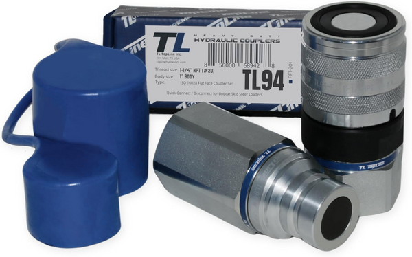1" Body with 1-1/4″ NPT Thread | High Flow | Flat Face Hydraulic Quick Connect Coupler | Heavy Machinery Attachment | ISO 16028 Heavy-Duty Coupling Sets with Dust Caps | Model TL94