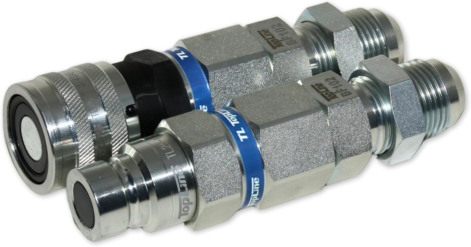 Hydraulic Quick Connect Coupler, 1/2" Body with 3/4" (#12) JIC Thread, Flat Face Bulkhead Mount, ISO 16028, Heavy-Duty Coupling Set with Dust Caps for Bobcat Skid Steer Loaders | Model TL25