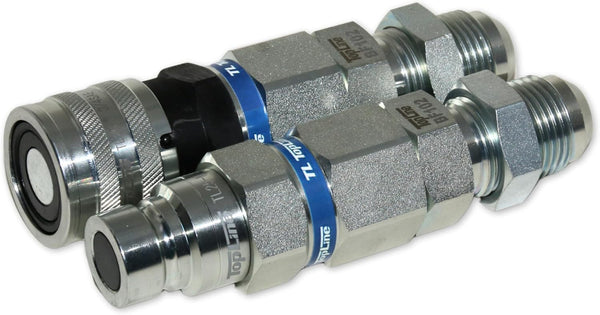 Hydraulic Quick Connect Coupler, 1/2" Body with 3/4" (#12) JIC Thread, Flat Face Bulkhead Mount, ISO 16028, Heavy-Duty Coupling Set with Dust Caps for Bobcat Skid Steer Loaders | Model TL25