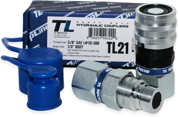 5/8" SAE Thread Flat Face Quick Connect Hydraulic Coupler 1/2" body size Bobcat Skid Steer Coupling | TL21