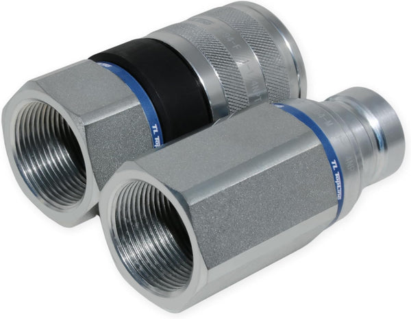 1" Body with 1-1/4″ NPT Thread | High Flow | Flat Face Hydraulic Quick Connect Coupler | Heavy Machinery Attachment | ISO 16028 Heavy-Duty Coupling Sets with Dust Caps | Model TL94