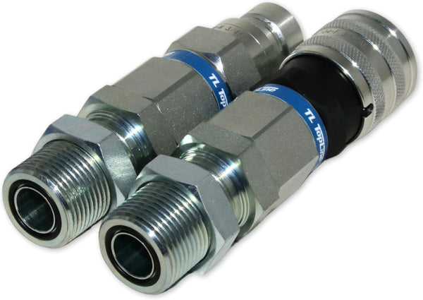 Hydraulic Quick Connect Coupler | 3/4" ORFS Flat Face | 1/2" Body Size | ISO 16028 | Heavy-Duty Coupling Set with Dust Caps for Bobcat Bulkhead for Skid Steer Loaders | Model TL104