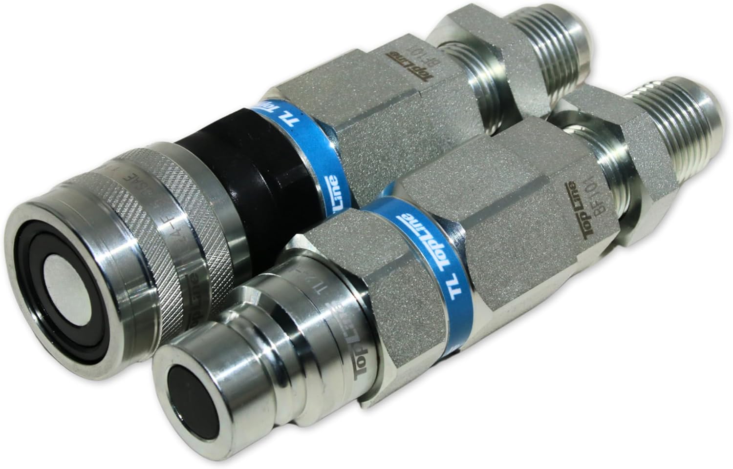 Hydraulic Quick Connect Coupler, 5/8" (#10) JIC Thread, Flat Face Bulkhead, 1/2" Body Size, ISO 16028, Heavy-Duty Coupling Set with Dust Caps for Bobcat Skid Steer Loaders | Model TL24