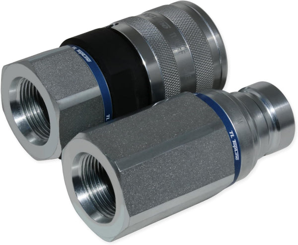 1" Body with 1" SAE O-Ring BOSS Thread | Flat Face Hydraulic Quick Connect Coupler | Heavy Machinery Attachment | ISO 16028 Heavy-Duty Coupling Sets with Dust Caps | Model TL90