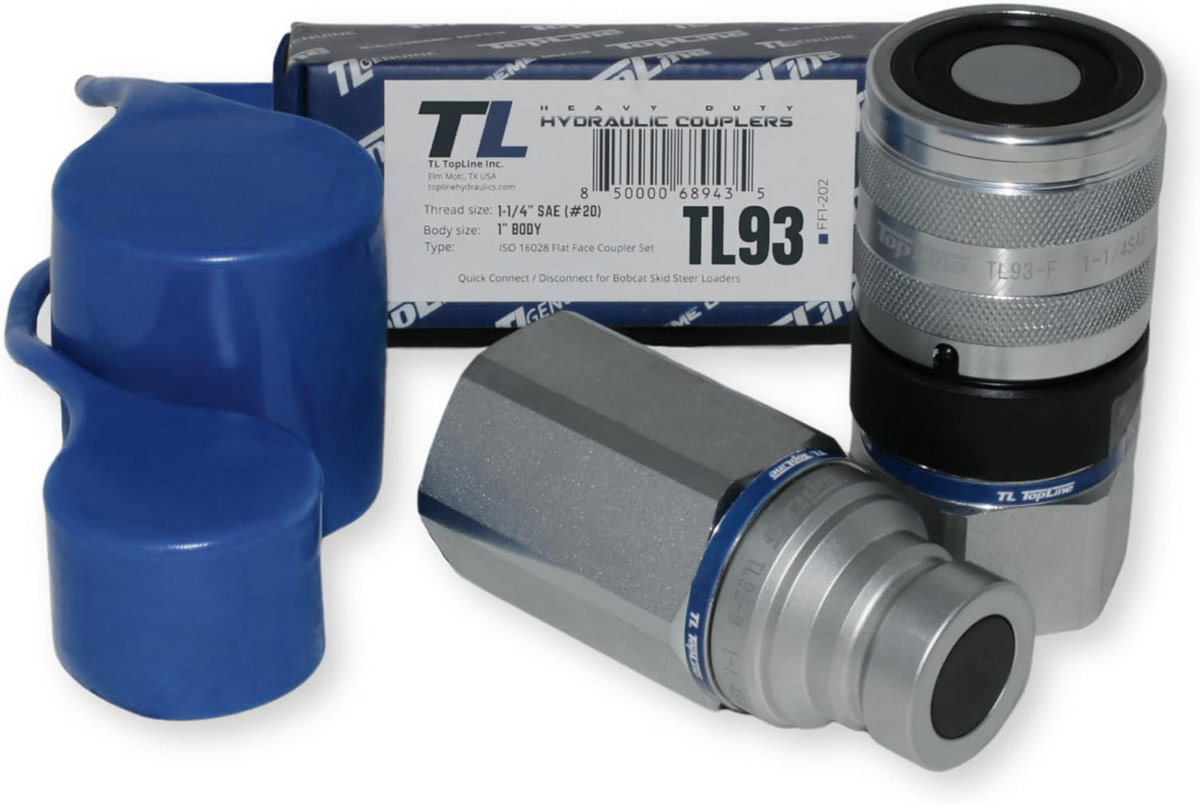 1" Body with 1-1/4″ SAE Thread | High Flow | Flat Face Hydraulic Quick Connect Coupler | Heavy Machinery Attachment | ISO 16028 Heavy-Duty Coupling Sets with Dust Caps | Model TL93