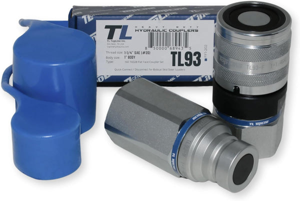 1" Body with 1-1/4″ SAE Thread | High Flow | Flat Face Hydraulic Quick Connect Coupler | Heavy Machinery Attachment | ISO 16028 Heavy-Duty Coupling Sets with Dust Caps | Model TL93