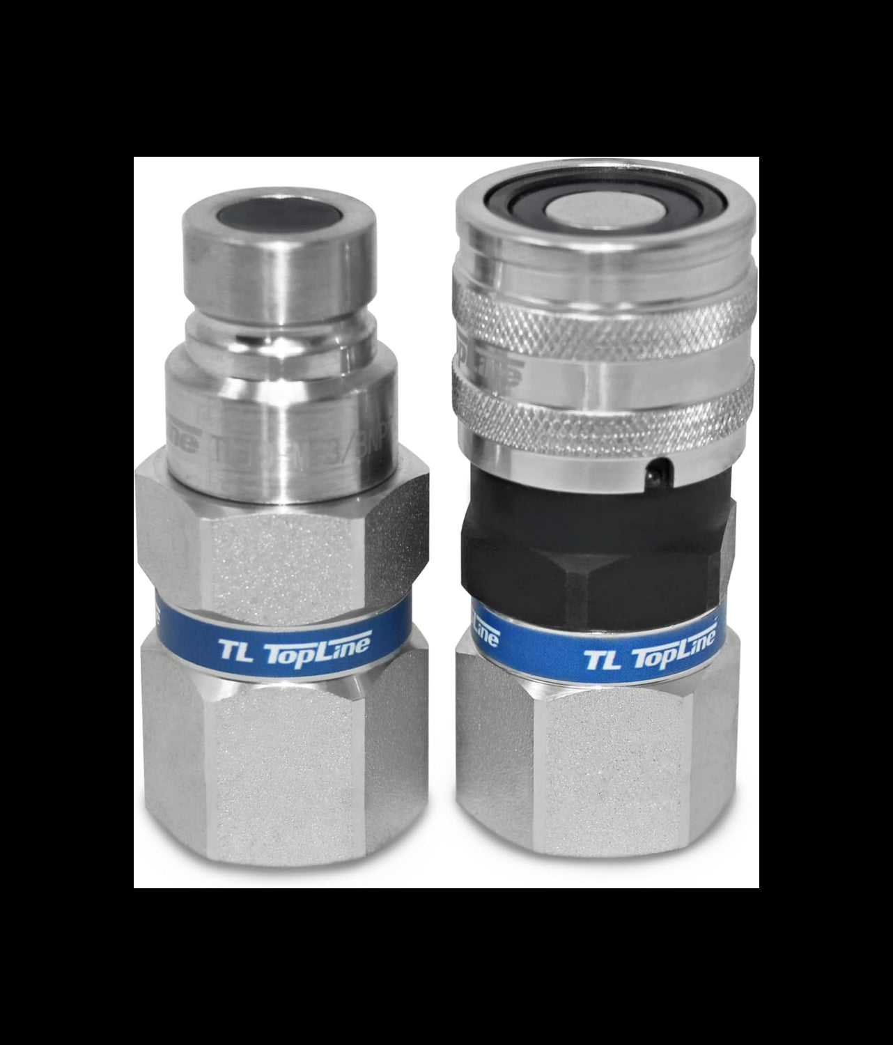 1/2" Body with 1/2" BSP (British Standard Pipe) Thread | Flat Face Hydraulic Quick Connect Coupler | Skid Steer Bobcat Attachment | ISO 16028 Heavy-Duty Coupling Sets with Dust Caps | Model TL99