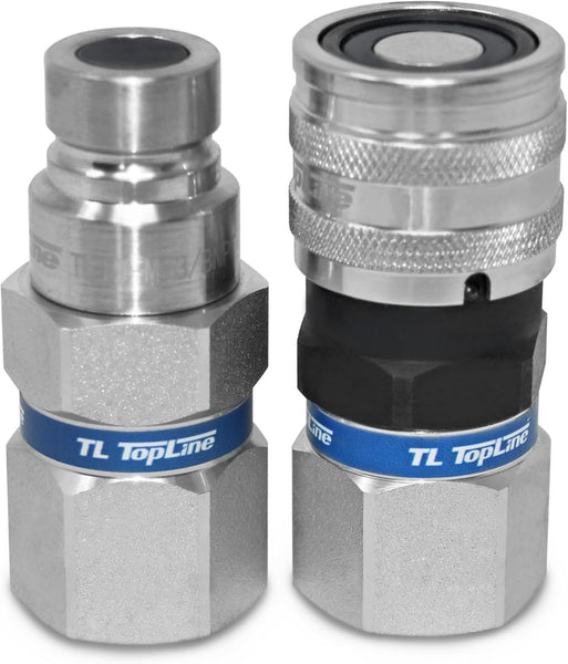 1/2" Body with 1/2" BSP (British Standard Pipe) Thread | Flat Face Hydraulic Quick Connect Coupler | Skid Steer Bobcat Attachment | ISO 16028 Heavy-Duty Coupling Sets with Dust Caps | Model TL99