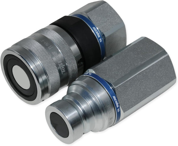 1" Body with 1" SAE O-Ring BOSS Thread | Flat Face Hydraulic Quick Connect Coupler | Heavy Machinery Attachment | ISO 16028 Heavy-Duty Coupling Sets with Dust Caps | Model TL90