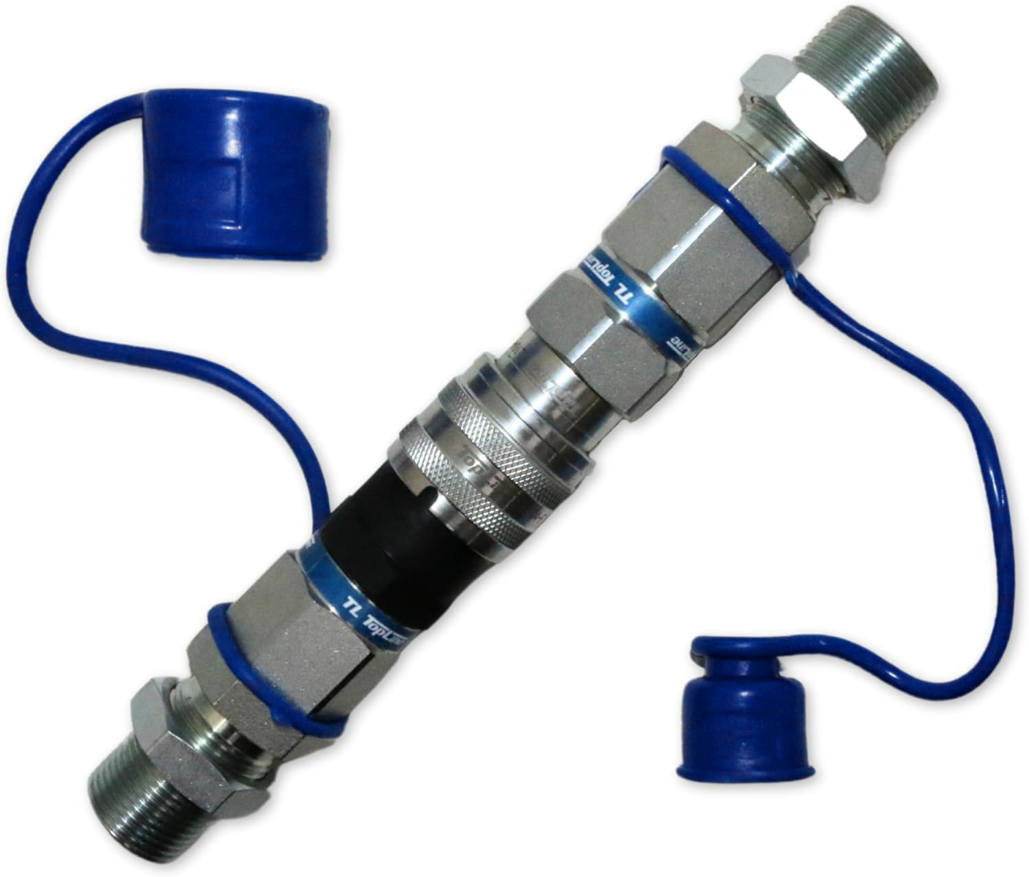 Hydraulic Quick Connect Coupler | 3/4" ORFS Flat Face | 1/2" Body Size | ISO 16028 | Heavy-Duty Coupling Set with Dust Caps for Bobcat Bulkhead for Skid Steer Loaders | Model TL104