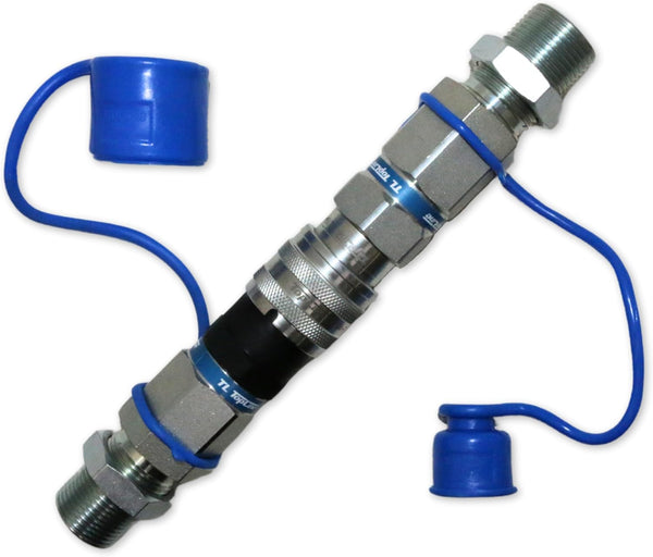 Hydraulic Quick Connect Coupler | 3/4" ORFS Flat Face | 1/2" Body Size | ISO 16028 | Heavy-Duty Coupling Set with Dust Caps for Bobcat Bulkhead for Skid Steer Loaders | Model TL104