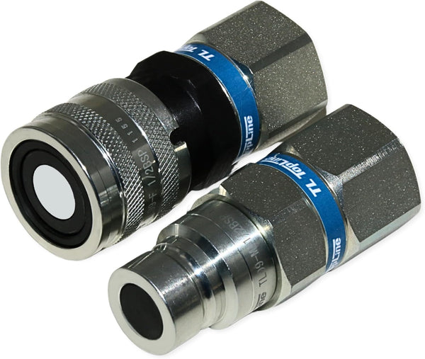 1/2" Body with 1/2" BSP (British Standard Pipe) Thread | Flat Face Hydraulic Quick Connect Coupler | Skid Steer Bobcat Attachment | ISO 16028 Heavy-Duty Coupling Sets with Dust Caps | Model TL99