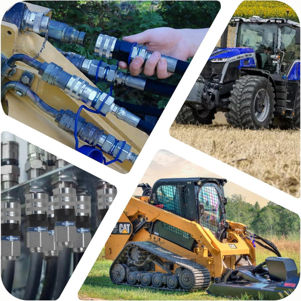 1/2" Body Flat‑Face 90 Degree Elbow Adapter Set, Hydraulic Quick Connect Coupler, ISO 16028, Heavy-Duty Coupling Set with Dust Caps for Skid Steer Bobcat Attachment | Model TL173