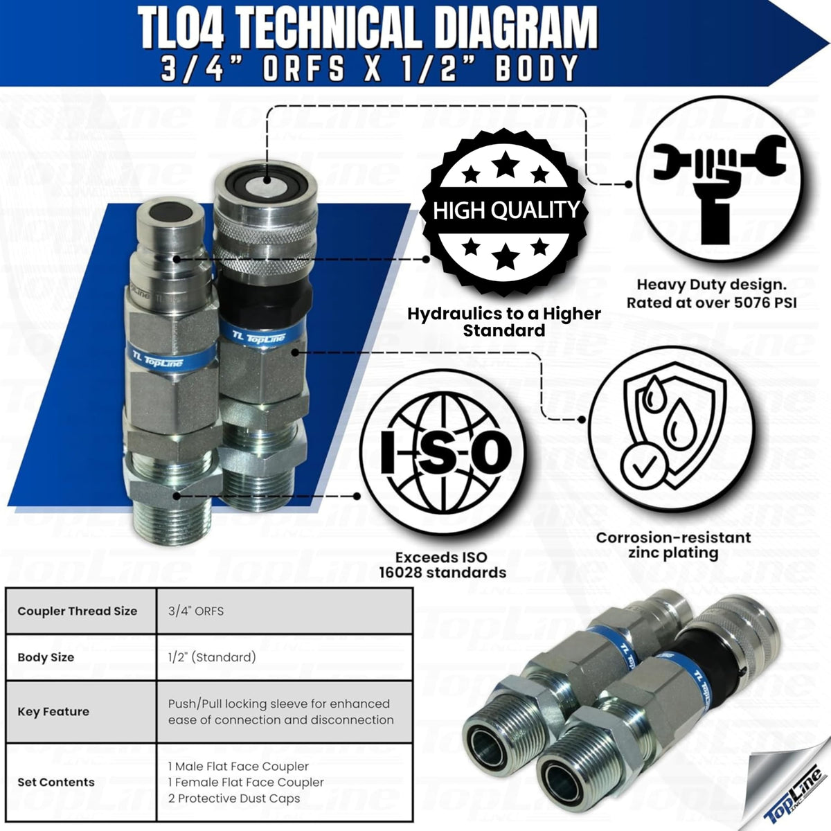 TL104-M 3/4" ORFS Thread Male Flat Face Quick Connect Hydraulic Coupler Bulkhead 1/2" body size for John Deere mini excavator