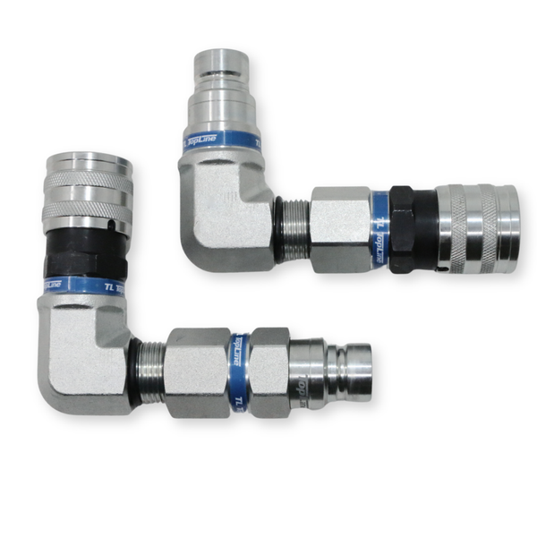90 Degree Adapter Set Flat Face Coupler | Converts 1/2 body to 3/4 body | Hydraulic Quick Connect Coupler | ISO 16028 | Heavy-Duty Coupling Set for Bobcat Bulkhead for Skid Steer Loaders | Model TL117E