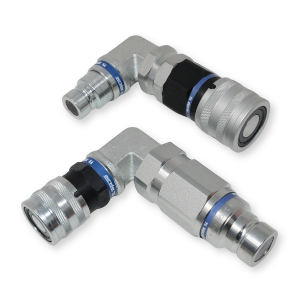 90 Degree Adapter Set Flat Face Coupler | Converts 1/2 body to 3/4 body | Hydraulic Quick Connect Coupler | ISO 16028 | Heavy-Duty Coupling Set for Bobcat Bulkhead for Skid Steer Loaders | Model TL117E