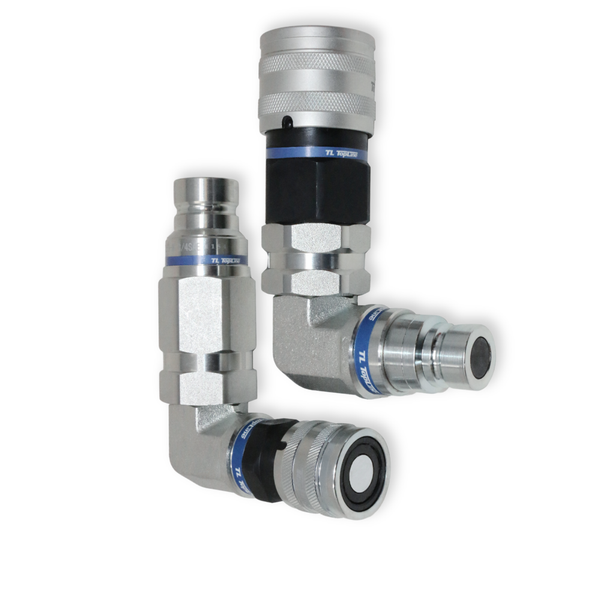 90 Degree Adapter Set Flat Face Coupler | Converts 1/2 body to 3/4 body | Hydraulic Quick Connect Coupler | ISO 16028 | Heavy-Duty Coupling Set for Bobcat Bulkhead for Skid Steer Loaders | Model TL117E