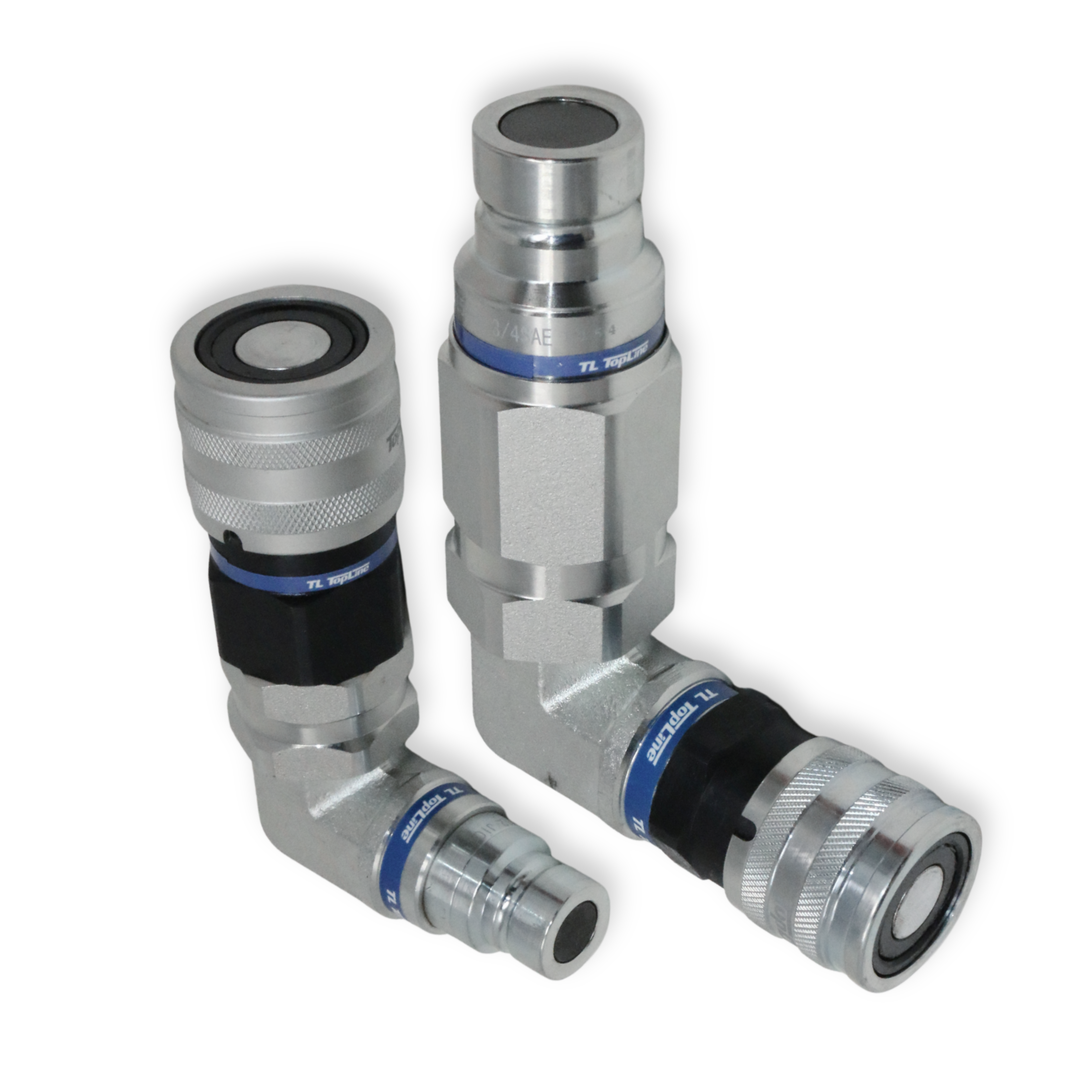 90 Degree Adapter Set Flat Face Coupler | Converts 1/2 body to 3/4 body | Hydraulic Quick Connect Coupler | ISO 16028 | Heavy-Duty Coupling Set for Bobcat Bulkhead for Skid Steer Loaders | Model TL117E
