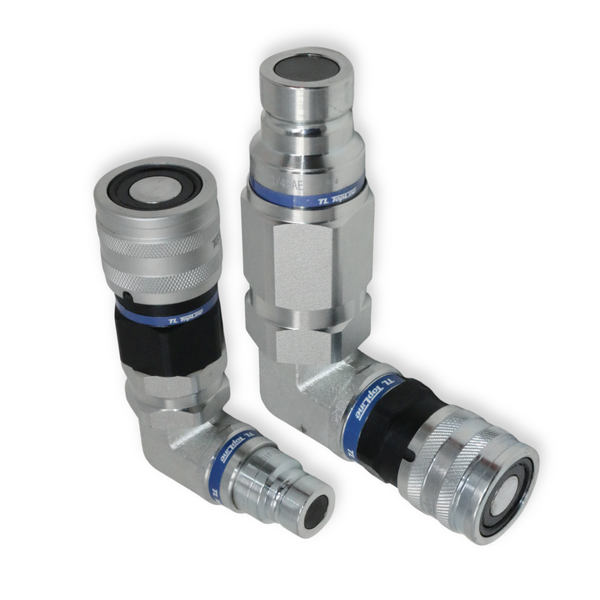 90 Degree Adapter Set Flat Face Coupler | Converts 1/2 body to 3/4 body | Hydraulic Quick Connect Coupler | ISO 16028 | Heavy-Duty Coupling Set for Bobcat Bulkhead for Skid Steer Loaders | Model TL117E