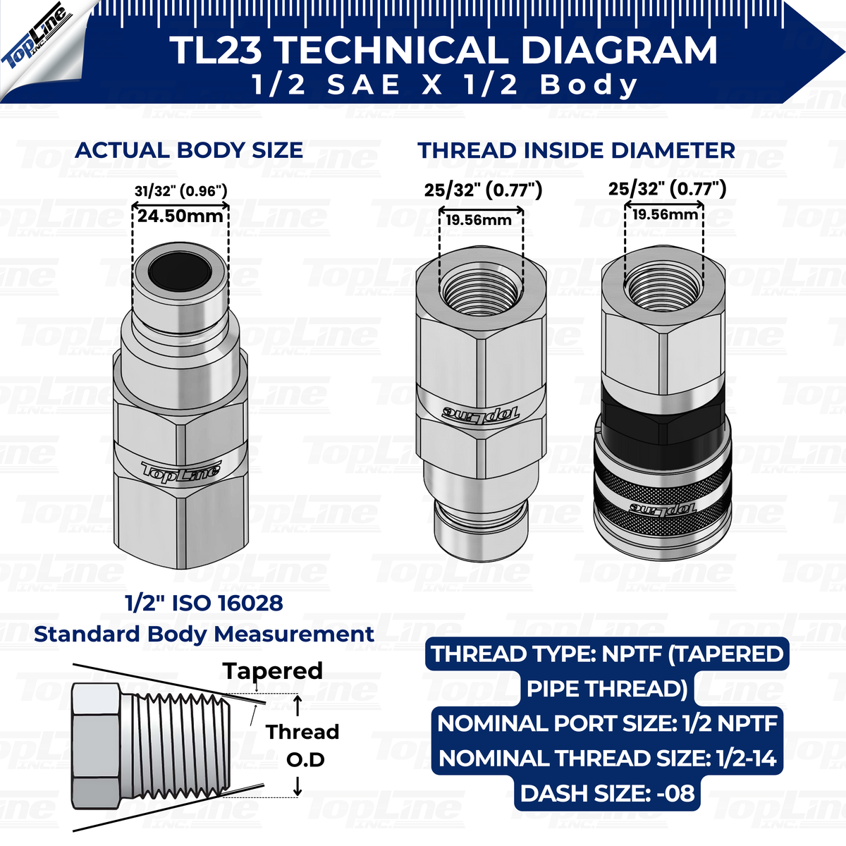 TL23-F 1/2" NPT Thread Flat Face Quick Connect Hydraulic Female Coupler 1/2" body size for Bobcat Skid Steer Loaders