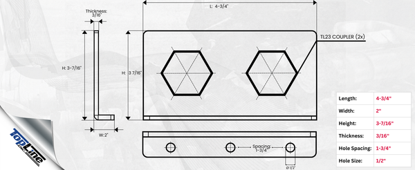 1/2" Hydraulic Quick Connect Coupler Set, Flat Face, 1/2" NPT, ISO 16028, Heavy-Duty Steel, Includes Mounting Bracket, Fits Skid Steer Bobcat Attachments - TL23B-2