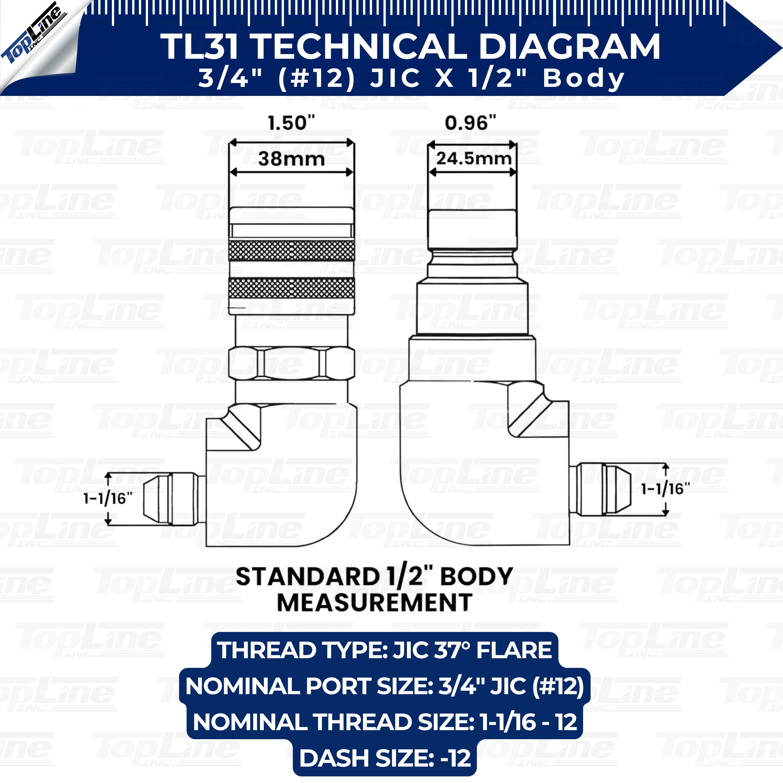 TL31 3/4 JIC Male 90 deg Elbow Flat Face Hydraulic Quick Connect Coupler Set 1/2