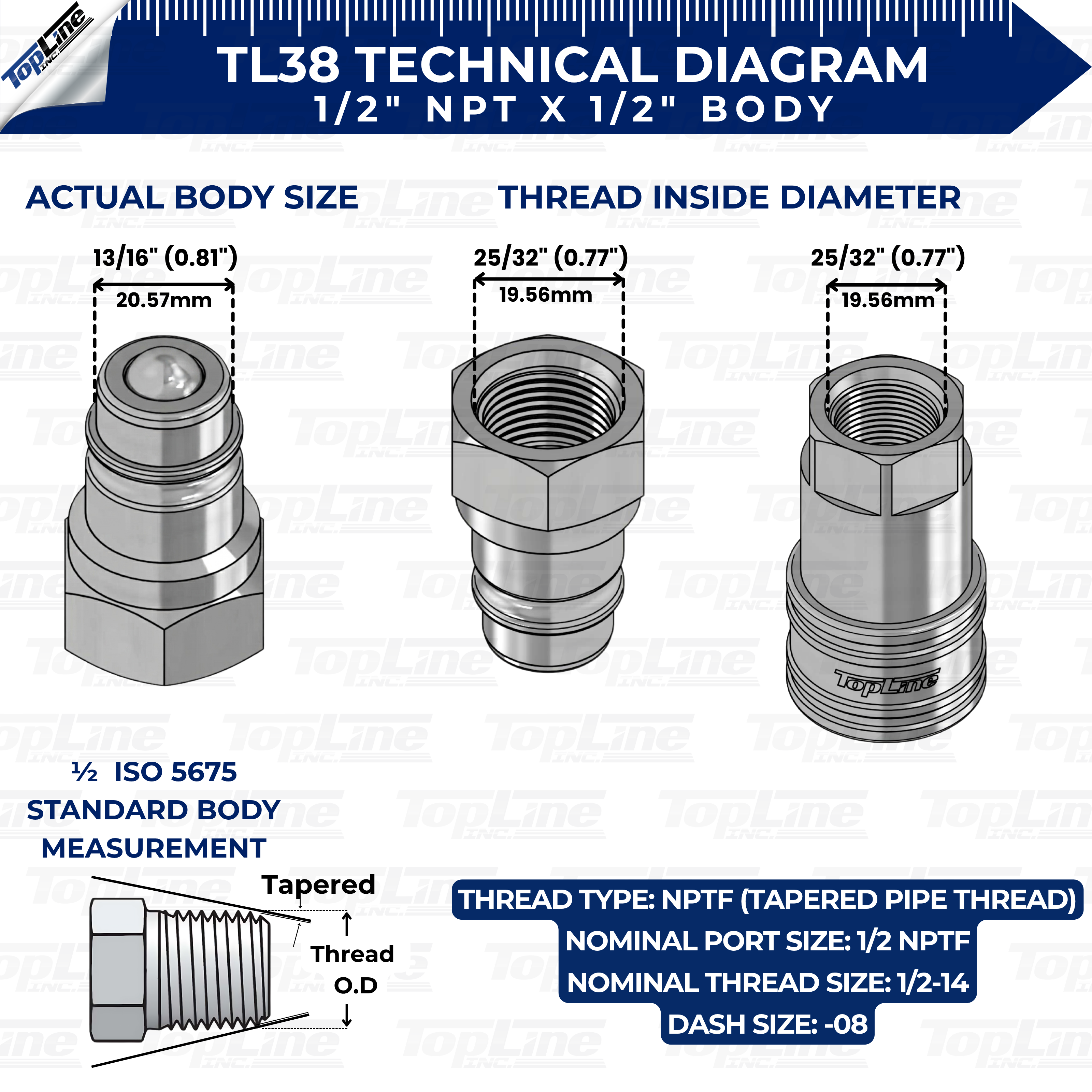 1/2" NPT Thread Ag Quick Connect Hydraulic Coupler Ball style 1/2" body size for Tractor Implements | TL38