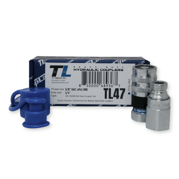 TL47 3/8 SAE Thread Flat Face Quick Connect Hydraulic Couplers Set 1/4 Body ISO 16028 with Dust Caps