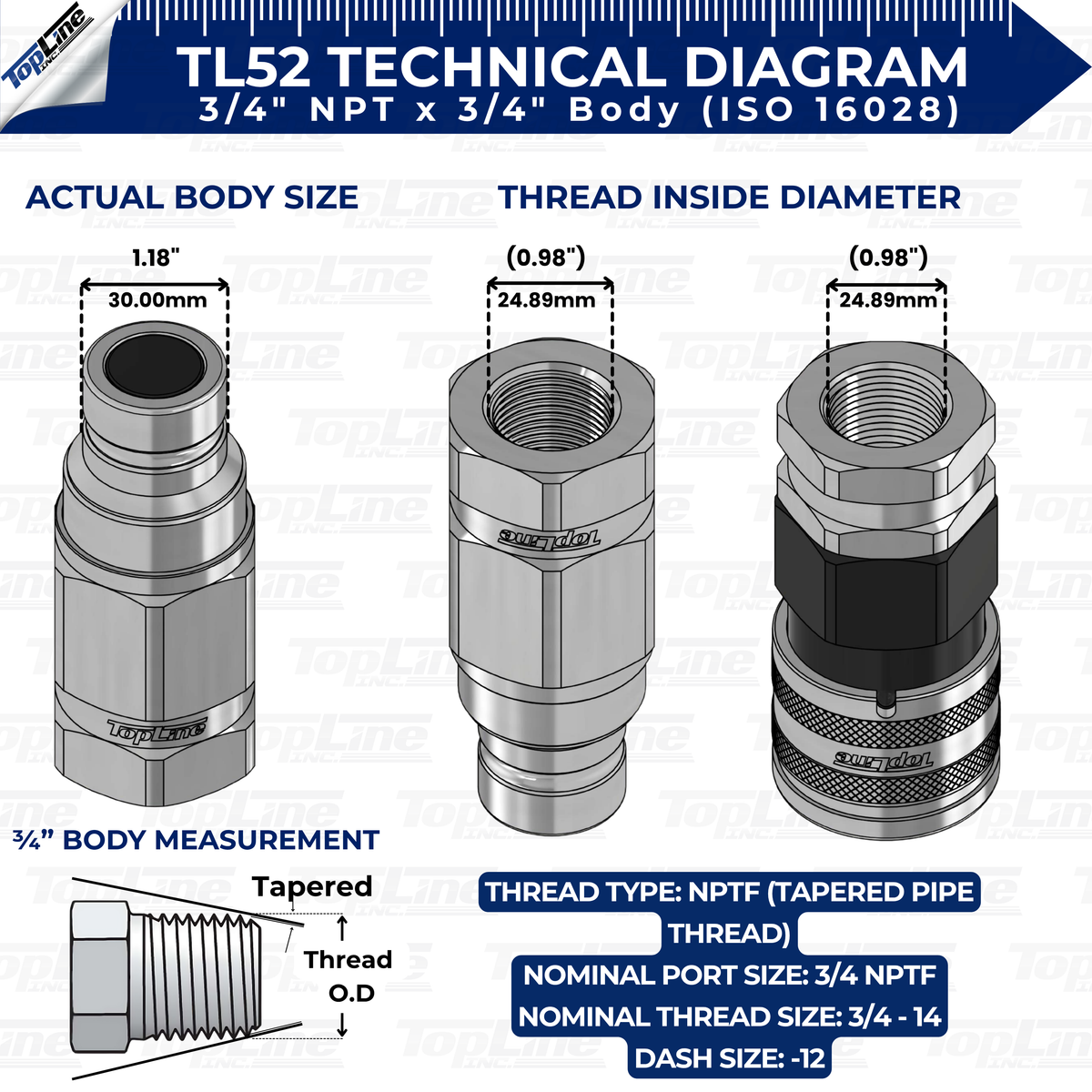 TL52 3/4" NPT Thread Flat Face High Flow Quick Connect Hydraulic Coupler 3/4" body size for Bobcat Skid Steer Loaders