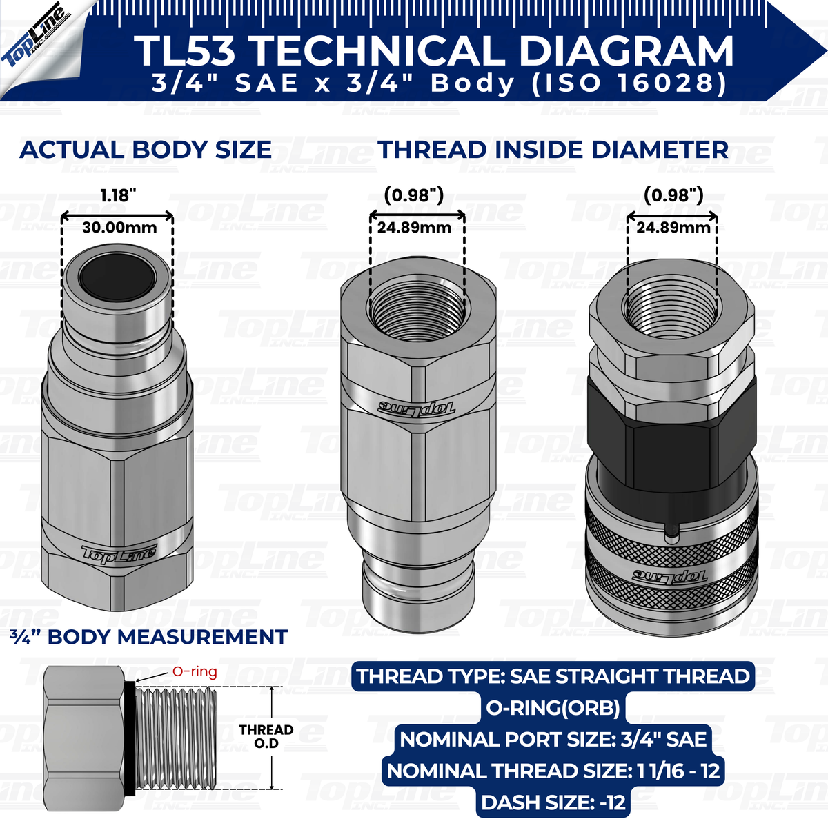 TL53 3/4" SAE Thread Flat Face High Flow Quick Connect Hydraulic Coupler 3/4" body size for Bobcat Skid Steer Loaders