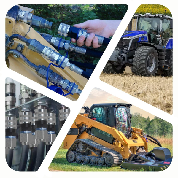 1/2" Flat Face to Ag Style Hydraulic Quick Coupler Adapter Set | Convert Tractor Hydraulics to Bobcat Coupling | Heavy-Duty | 5076 PSI | Zinc Plated | ISO 16028 to ISO 5675 | W/Dust Caps | Model TL36