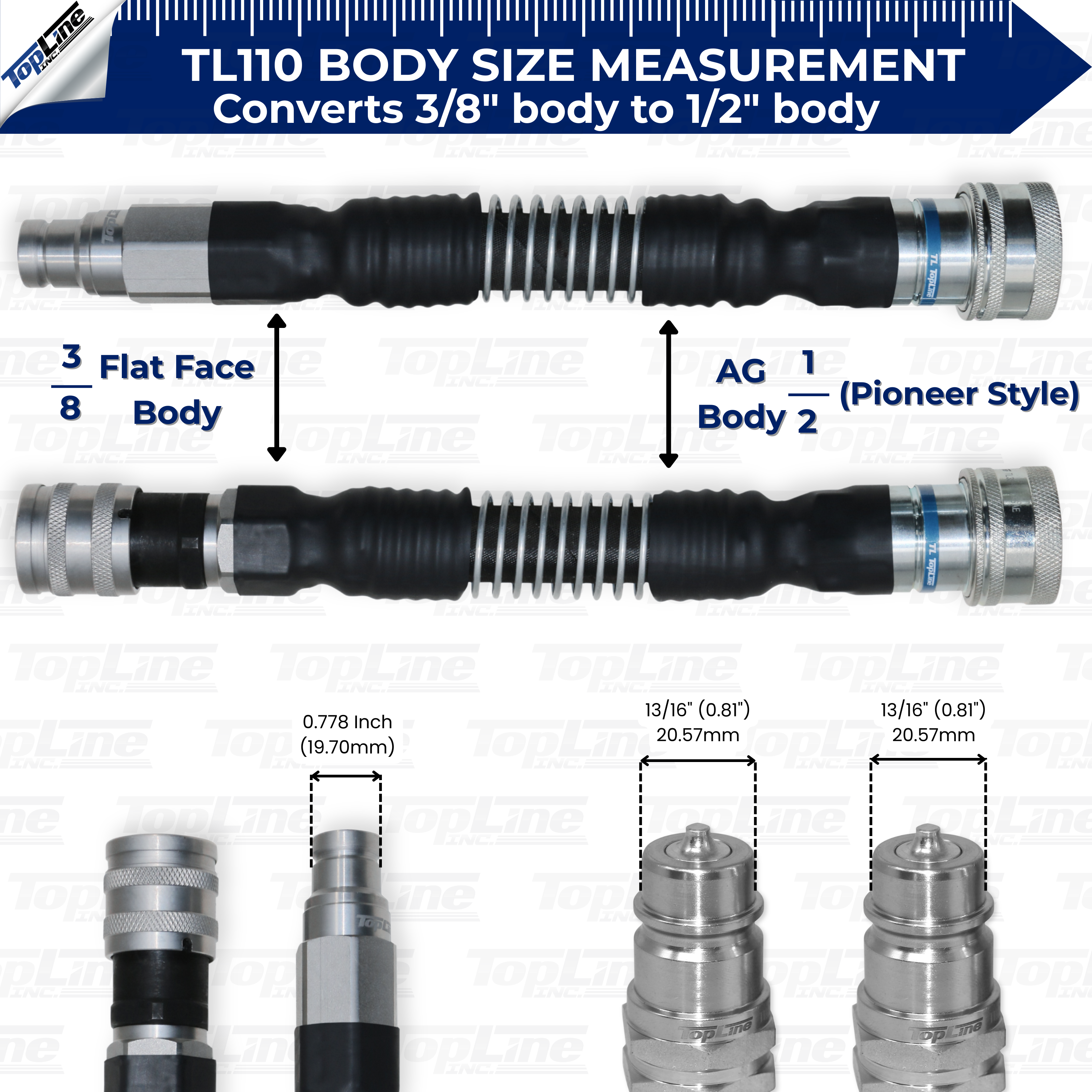 TL110 3/8" Flat Face ISO16028 to 1/2" ISO5675 Ag style Hydraulic Quick Connect Coupler Adapter Set