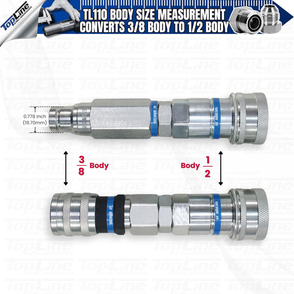 TL110 3/8" Flat Face ISO16028 to 1/2" ISO5675 Ag style Hydraulic Quick Connect Coupler Adapter Set