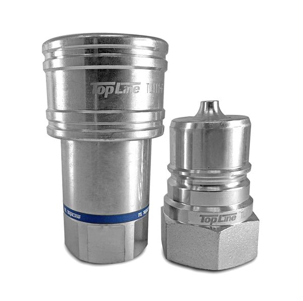 1" NPT x 1" Body Ag ISO 5675 Quick Coupler Male Nipple w/dust caps- Poppet Style Hydraulic Tractor Coupling | TL111