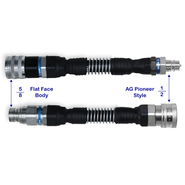 5/8" Flat Face to 1/2" Ag Style Hydraulic Quick Connect Coupler Adapter Set | Heavy-Duty | ISO 16028 to ISO 5675 | 5076 PSI | Zinc Plated | Dust Caps Included | Fits Bobcat, John Deere, CAT | Model TL170