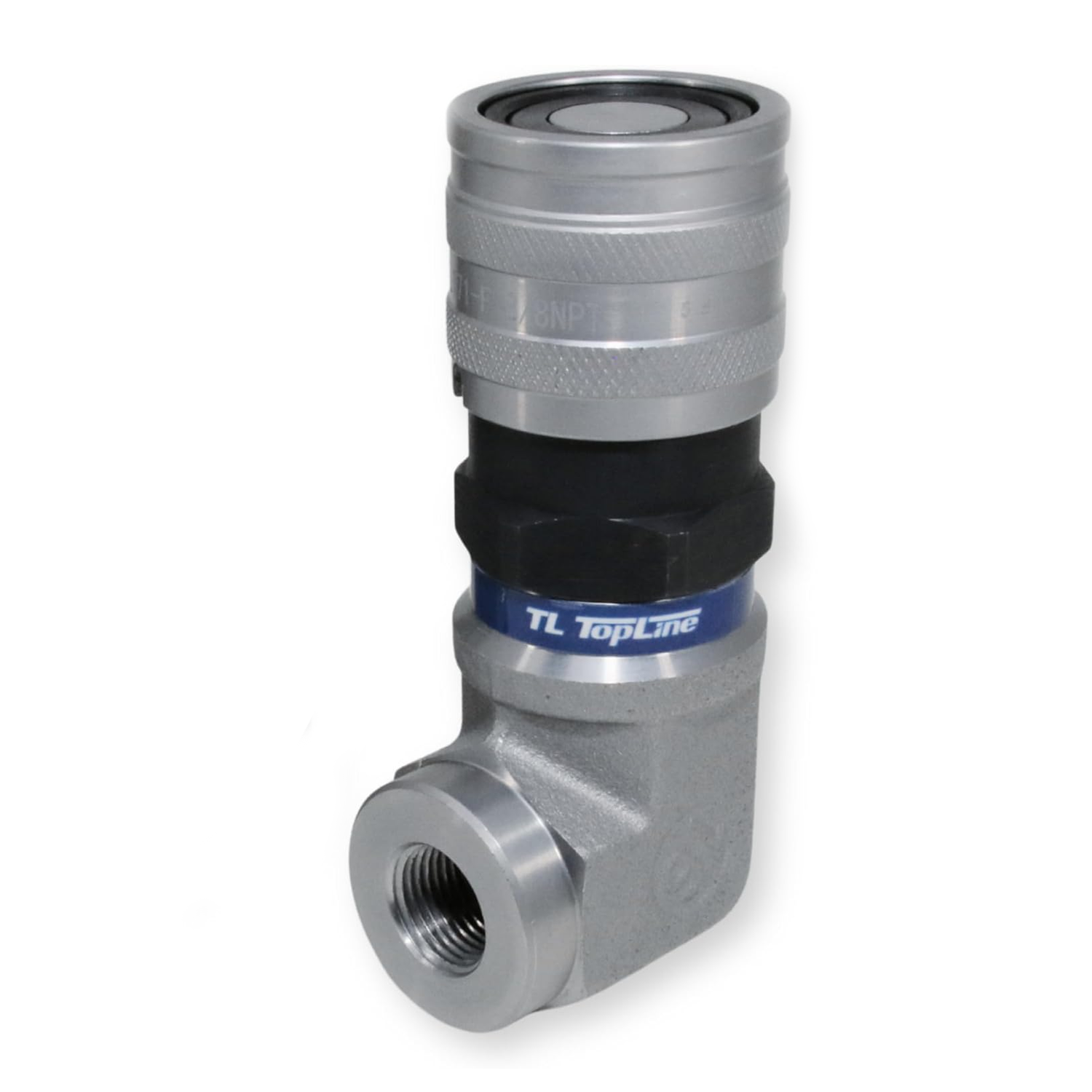1/2" Body with 90 deg. Elbow 3/8" NPT Thread | Female Flat Face Hydraulic Quick Connect Coupler | Skid Steer Bobcat Attachment | ISO 16028 Heavy-Duty Coupling Sets with Dust Caps | Model TL171-F