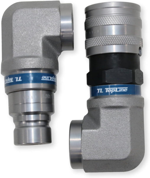 1/2" Body with 90 deg. Elbow 3/4" NPT Thread | Flat Face Hydraulic Quick Connect Coupler | Skid Steer Bobcat Attachment | ISO 16028 Heavy-Duty Coupling Sets with Dust Caps | Model TL172