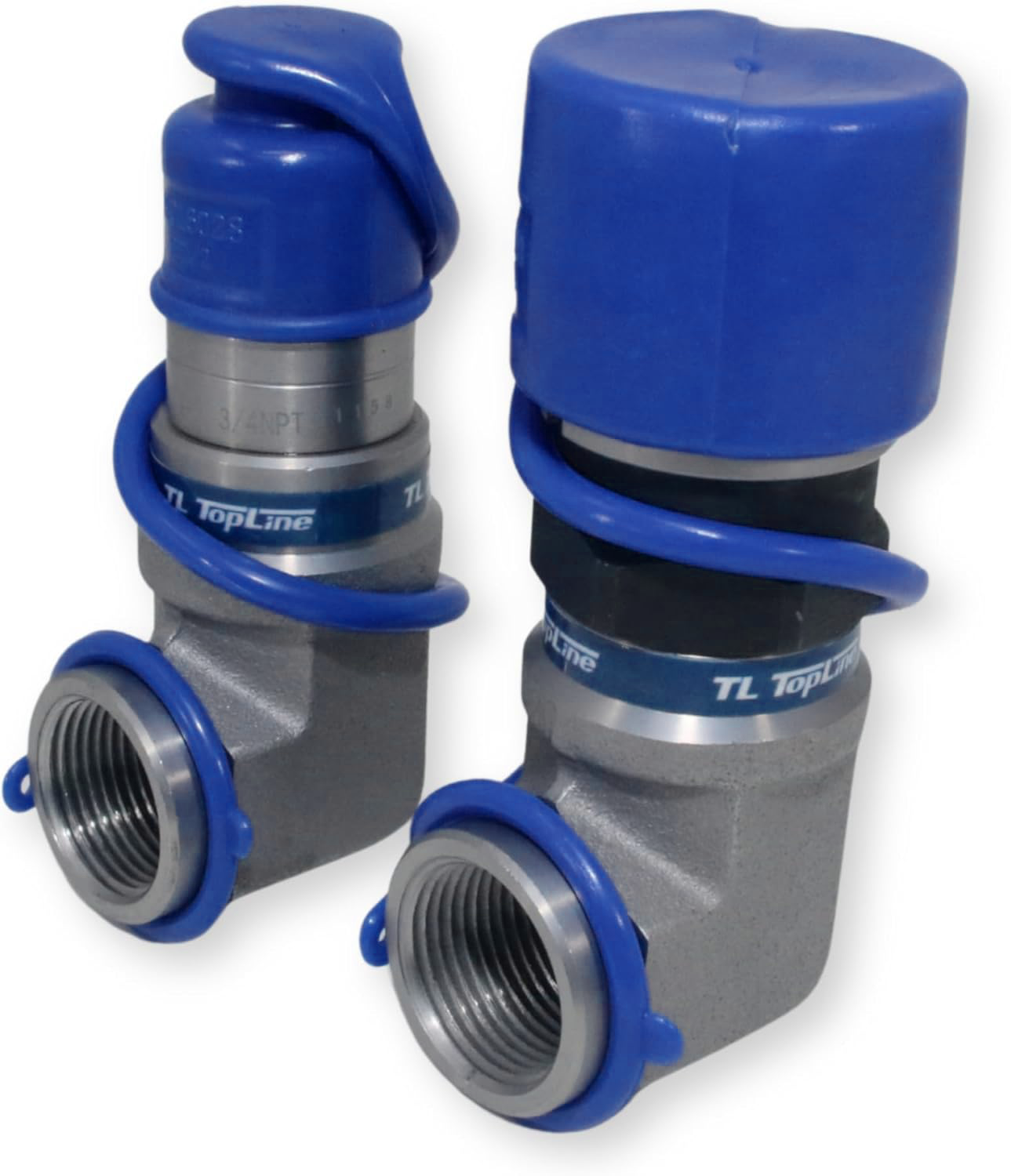 1/2" Body with 90 deg. Elbow 3/4" NPT Thread | Flat Face Hydraulic Quick Connect Coupler | Skid Steer Bobcat Attachment | ISO 16028 Heavy-Duty Coupling Sets with Dust Caps | Model TL172