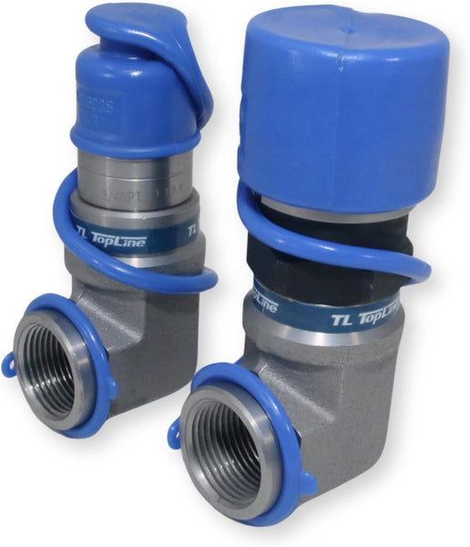 1/2" Body with 90 deg. Elbow 3/4" NPT Thread | Flat Face Hydraulic Quick Connect Coupler | Skid Steer Bobcat Attachment | ISO 16028 Heavy-Duty Coupling Sets with Dust Caps | Model TL172
